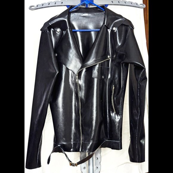Unbranded Other - WOW Black LATEX L/S Moto Jacket with Belt, Chest 40, worn once
